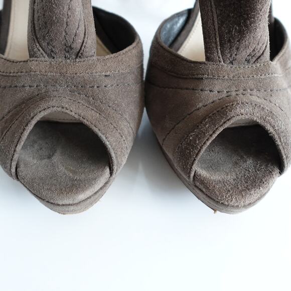 Prada Grey Suede Peep Toe Platform Pumps - Picture 5 of 15